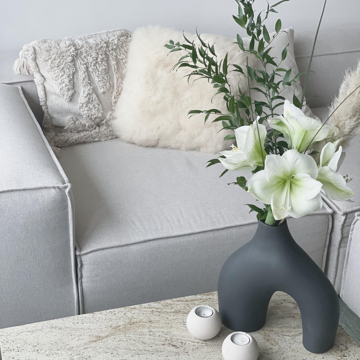 Square Natural Sheepskin Pillow - White-1