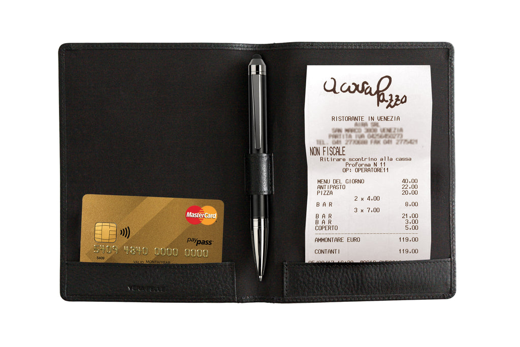 K0008AB | Account holder in genuine full-grain leather, dollar grain. Internal mini slots and pen loop. Black color. Dimensions: 12 x 16 x 1 cm. Packaging: Tnt bag-2