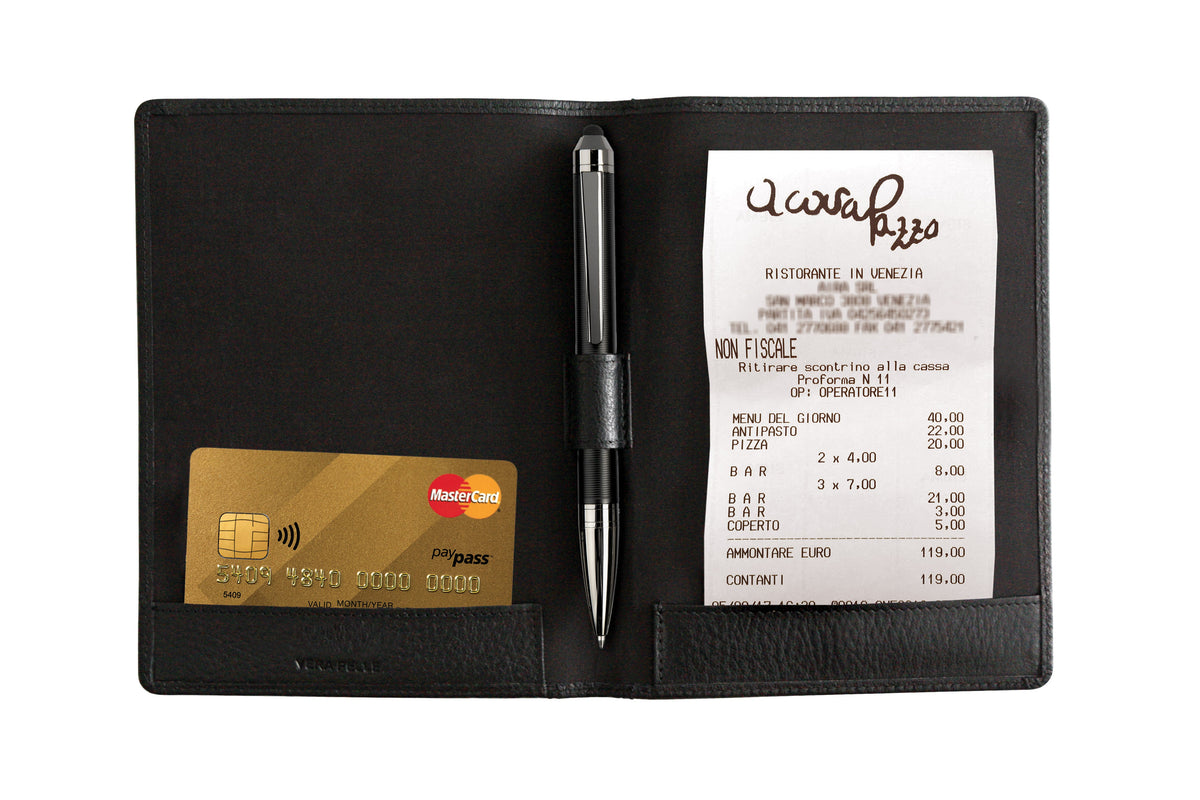 K0008AB | Account holder in genuine full-grain leather, dollar grain. Internal mini slots and pen loop. Black color. Dimensions: 12 x 16 x 1 cm. Packaging: Tnt bag-2