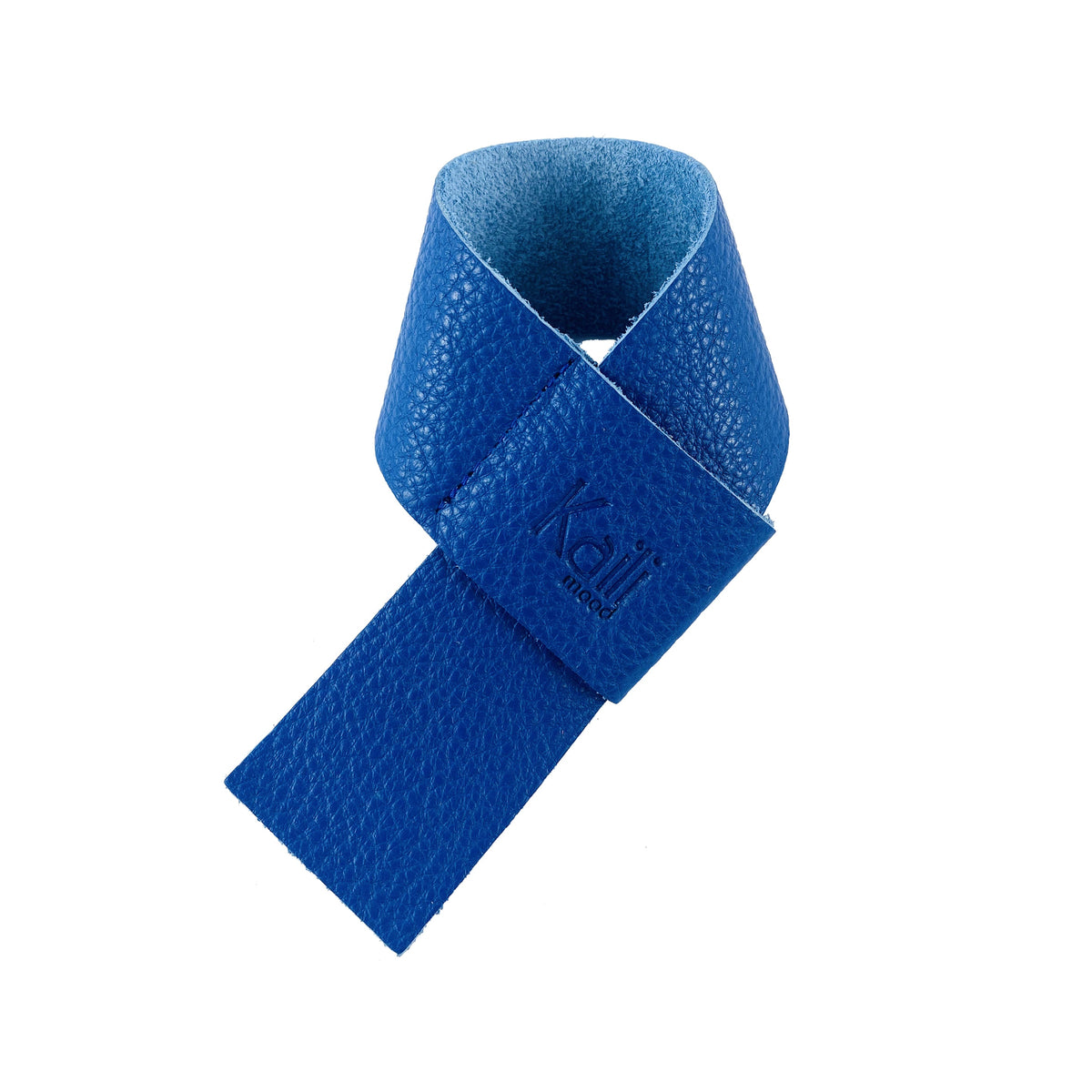 K0010DB | Bottle saver Made in Italy from genuine full grain leather, dollar grain - Blue color. Dimensions: 27 x 4 x 0.5 cm.  Packaging: rigid bottom/cover Gift Box-1
