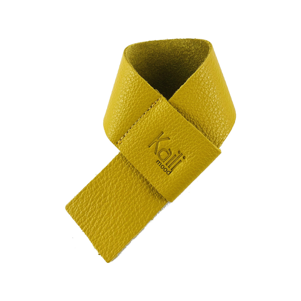 K0010RB | Bottle saver Made in Italy from genuine full grain leather, dollar grain - Yellow color. Dimensions: 27 x 4 x 0.5 cm.  Packaging: rigid bottom/cover Gift Box-1