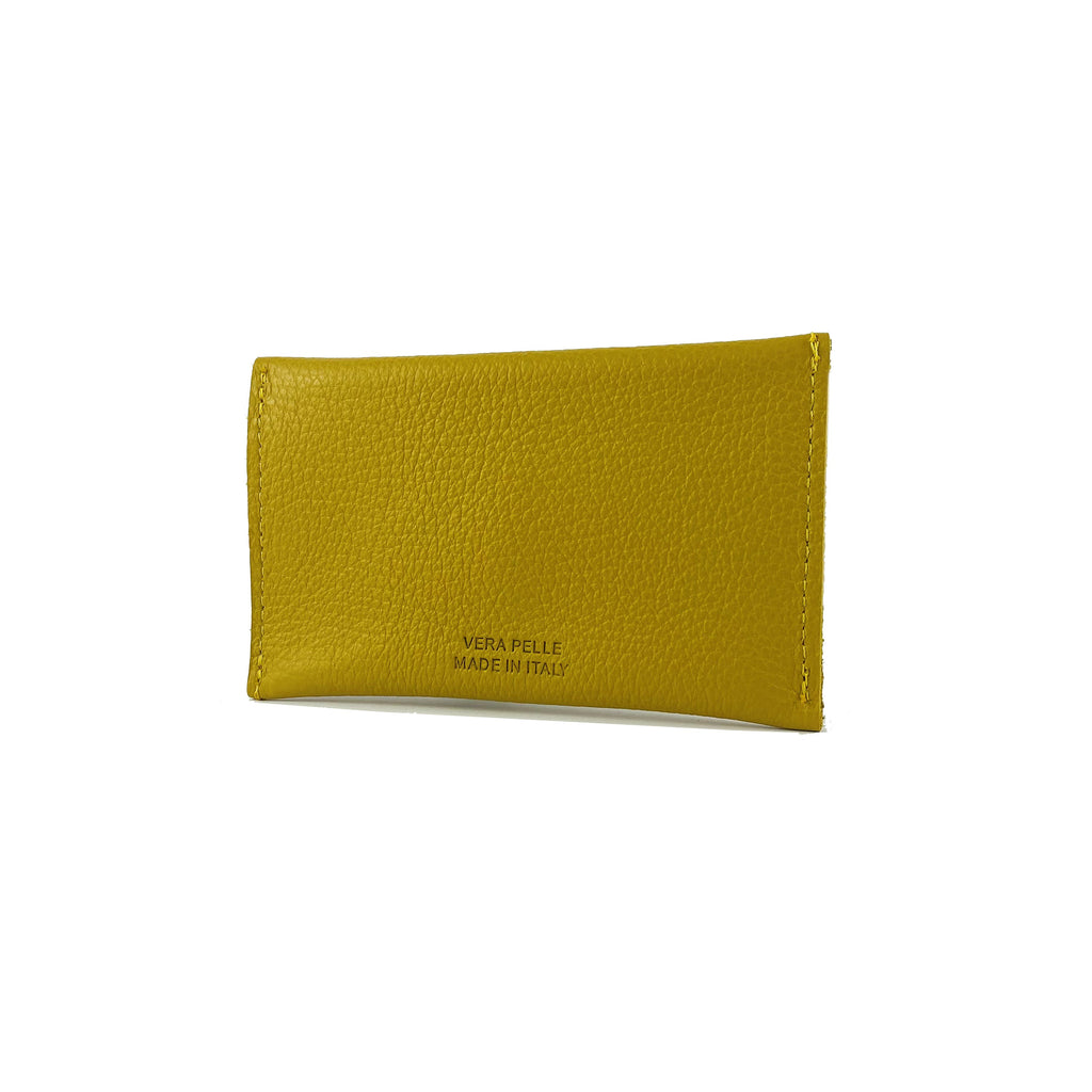 K0040RB | Made in Italy flap pouch in genuine full-grain leather, dollar grain - Yellow color - Size: 13 x 8 x 0.5 cm - Package: Hard bottom/cover Gift Box-2