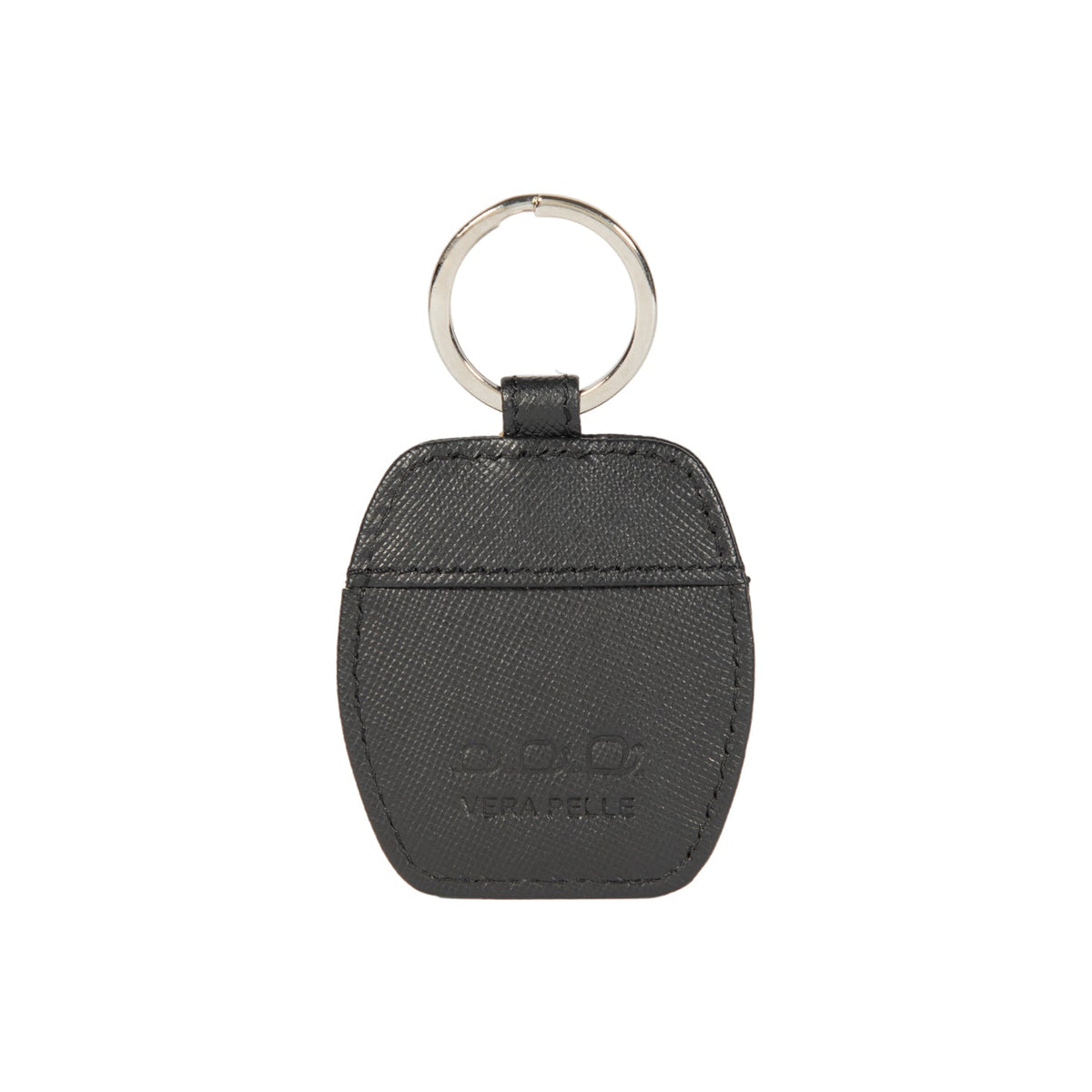 K10854AB | Saffiano Vera Pelle keychain. Black color. Polished Nickel key ring. Total dimensions: 5.5 x 9.5 x 0.5 cm. Packaging: hard bottom/cover Gift Box-1