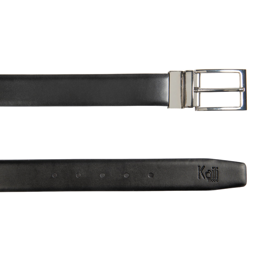 K4002AFB | Cintura Uomo Doubleface in Vera Pelle, Liscia e Scamosciata. Colore Nero / Grigio. Dimensioni: cm 125 x 3,5 x 0,5 (giro vita cm 110). Confezione: Gift Box rigido fondo/coperchio-1