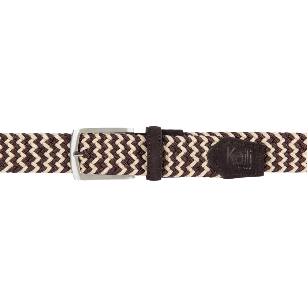 K4004HB | Cintura Intrecciata in Elastico/Pelle. Colore Testa Moro/Corda. Fibbia Nickel Satinato. Dimensioni: cm 120x3,5x0,5 (giro vita cm 105). Confezione: Gift Box rigido fondo/coperchio-2