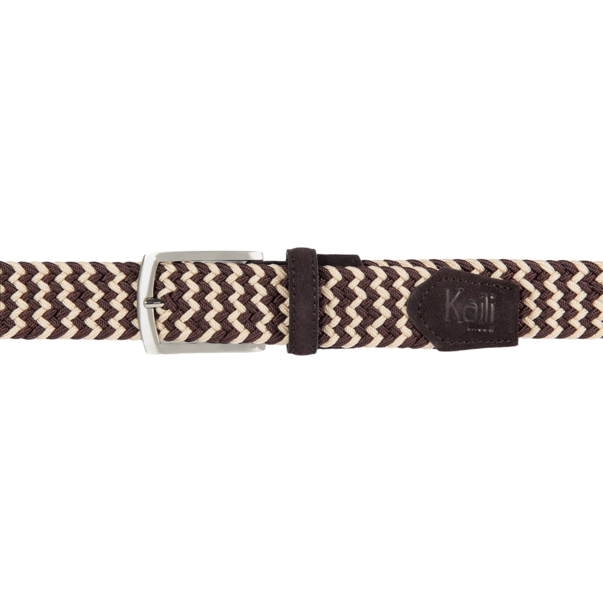 K4004HB | Cintura Intrecciata in Elastico/Pelle. Colore Testa Moro/Corda. Fibbia Nickel Satinato. Dimensioni: cm 120x3,5x0,5 (giro vita cm 105). Confezione: Gift Box rigido fondo/coperchio-2