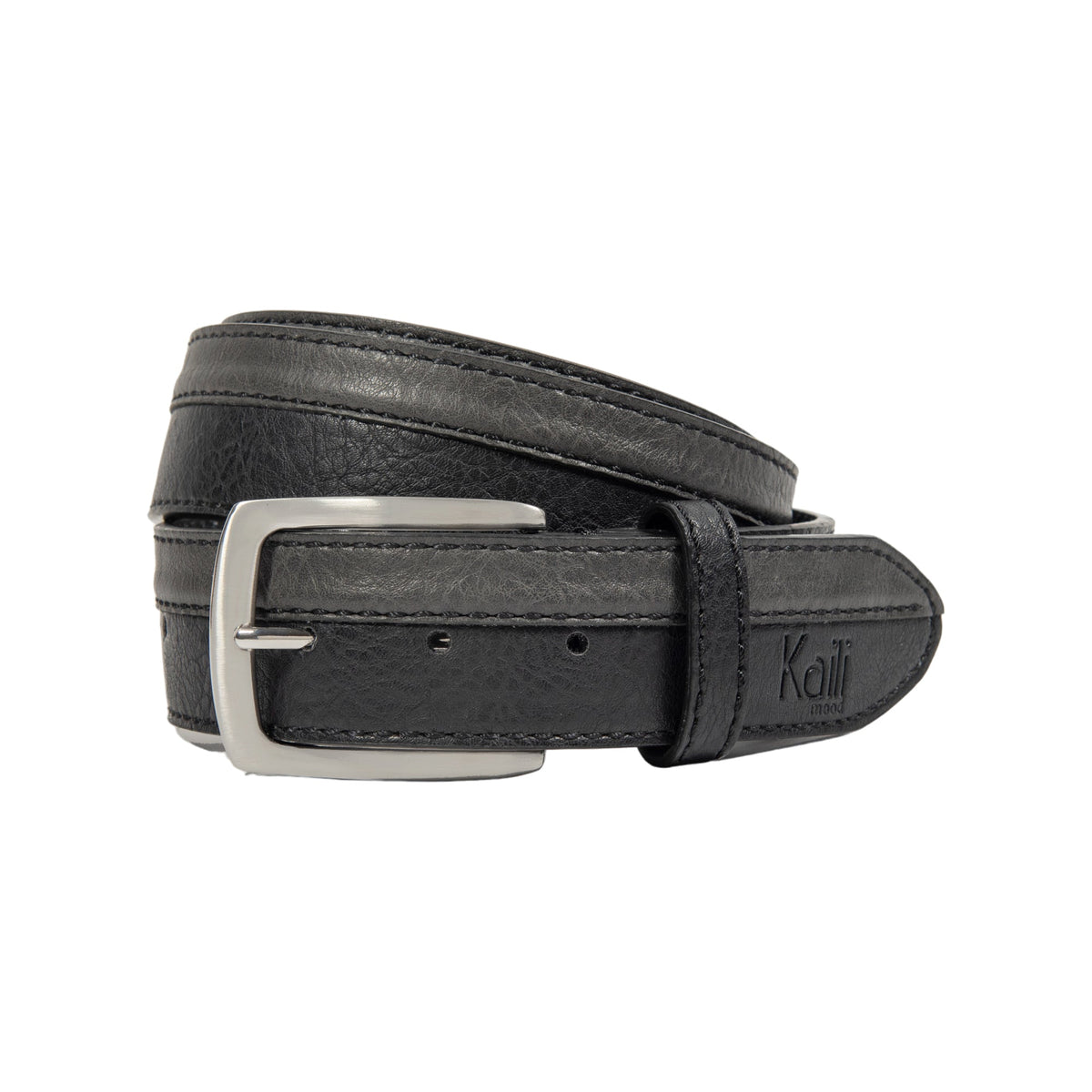 K4007AKB | Men's Two-Tone Belt in Pu Finish Leather Lining. Black/Anthracite color. Size: 125 x 3.8 x 0.5 cm (waist 110 cm). Packaging: hard bottom/cover Gift Box-0