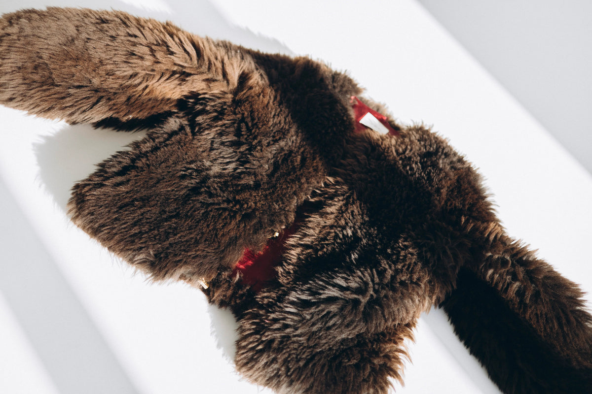 Sheepskin Fur / Coat with Burgundy Silk Lining - Brown-2