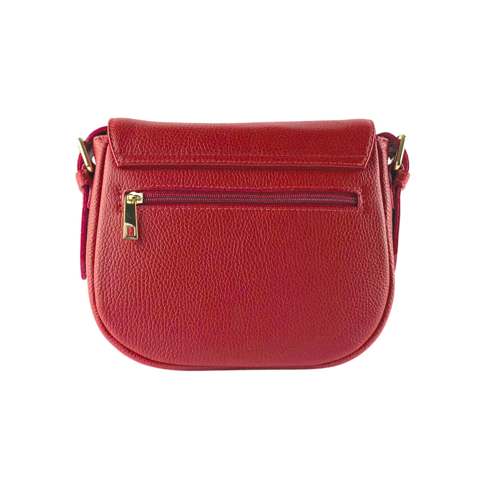 RB1002V | Borsa a Tracolla  in Vera Pelle Made in Italy con Tracolla removibile in pelle e attacchi con fibbie in metallo Oro Lucido - Colore Rosso - Dimensioni: cm 26 x 20 x 10-1