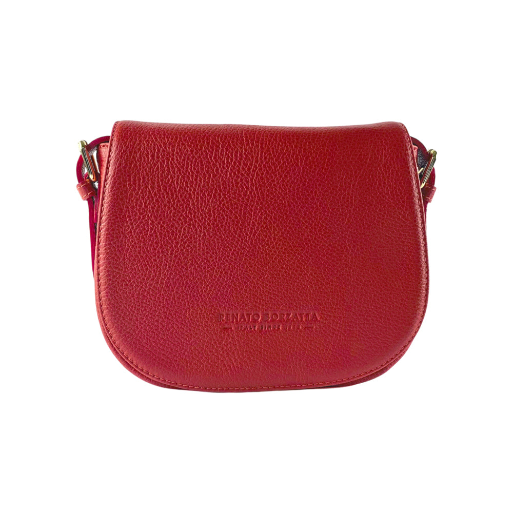 RB1002V | Borsa a Tracolla  in Vera Pelle Made in Italy con Tracolla removibile in pelle e attacchi con fibbie in metallo Oro Lucido - Colore Rosso - Dimensioni: cm 26 x 20 x 10-4