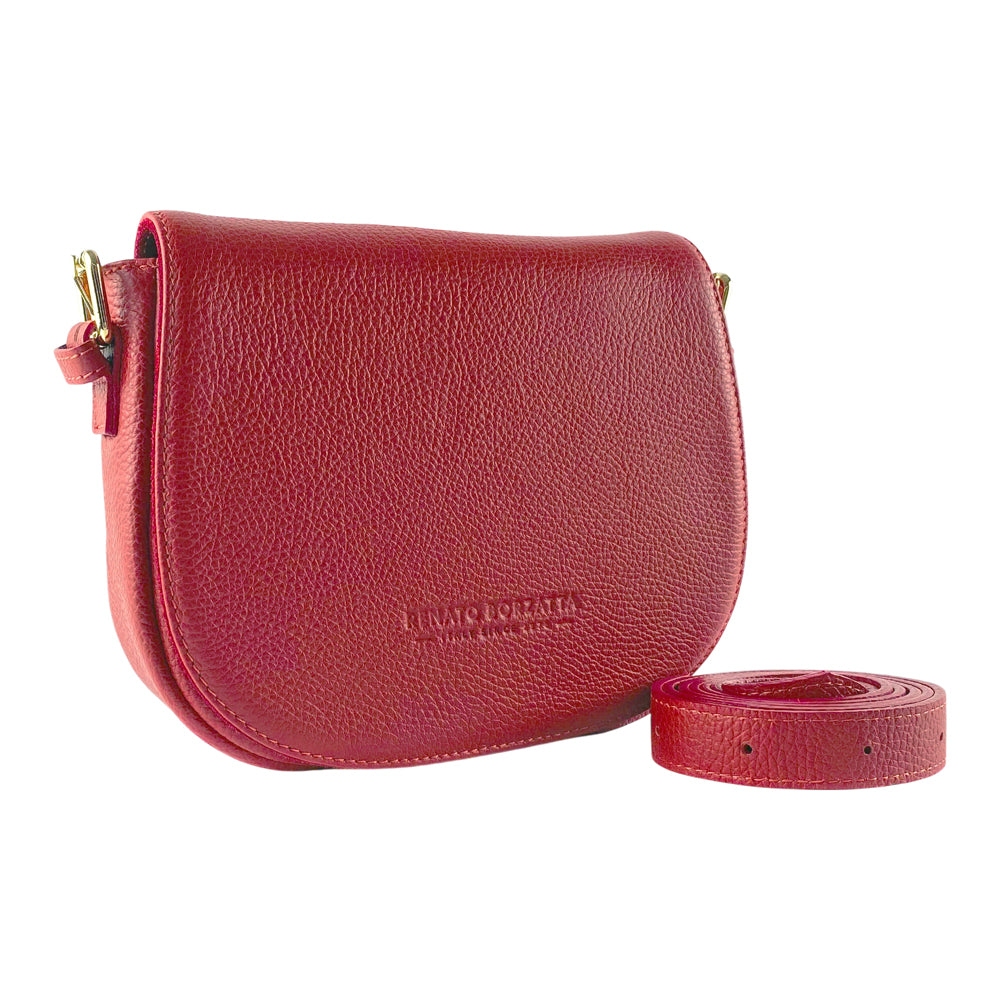 RB1002V | Borsa a Tracolla  in Vera Pelle Made in Italy con Tracolla removibile in pelle e attacchi con fibbie in metallo Oro Lucido - Colore Rosso - Dimensioni: cm 26 x 20 x 10-0