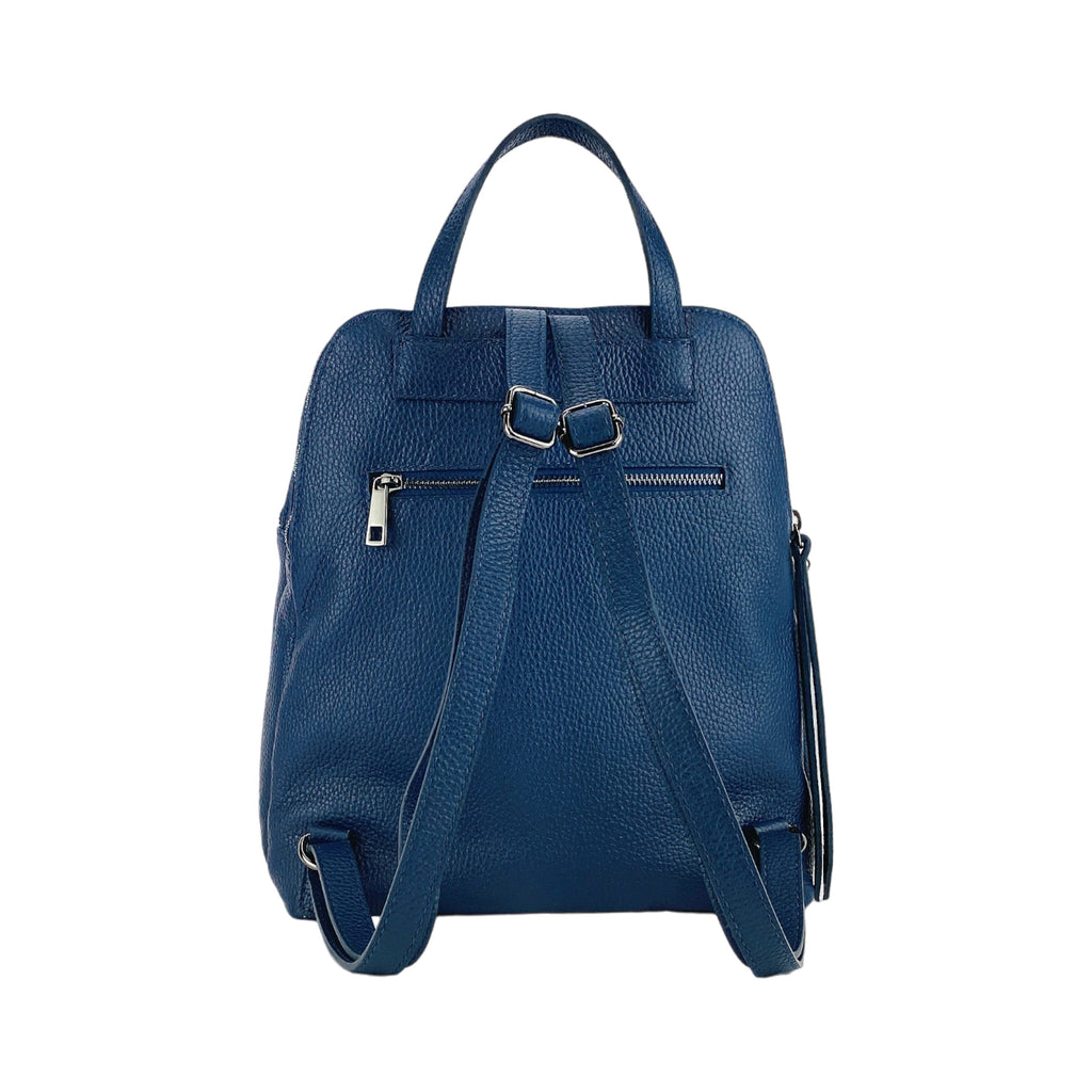 RB1018D | Women's Double Compartment Backpack in Genuine Leather Made in Italy with adjustable shoulder straps. Gunmetal metal hardware - Blue color - Dimensions: 26 x 30 x 14.5 cm.-4