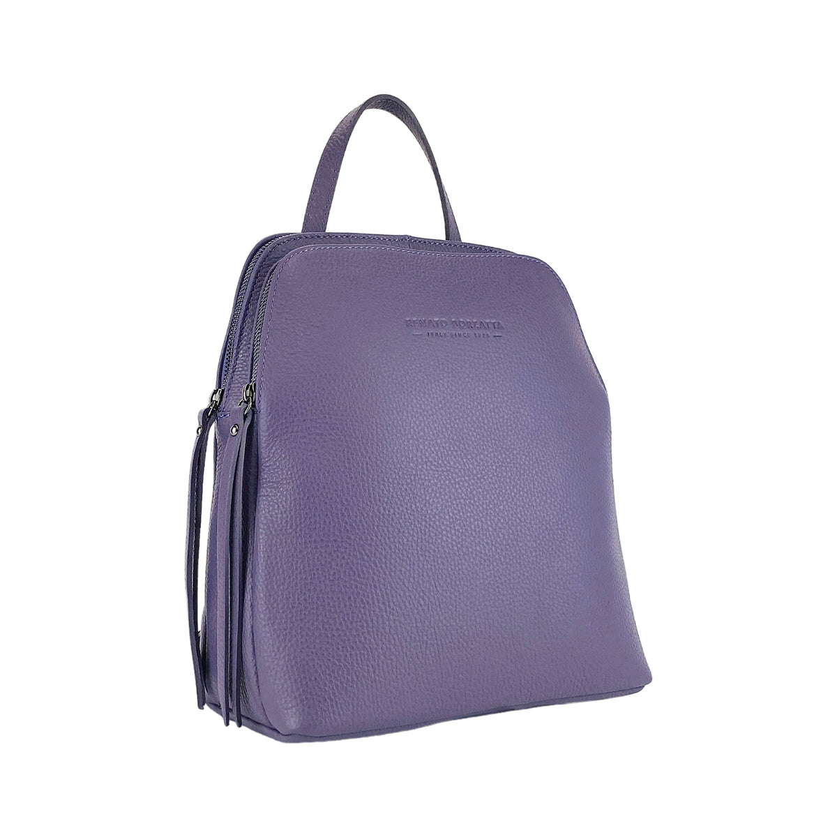 RB1018Y | Women's Double Compartment Backpack in Genuine Leather Made in Italy with adjustable shoulder straps. Gunmetal metal hardware - Color Purple - Dimensions: cm 26 x 30 x 14.5-0