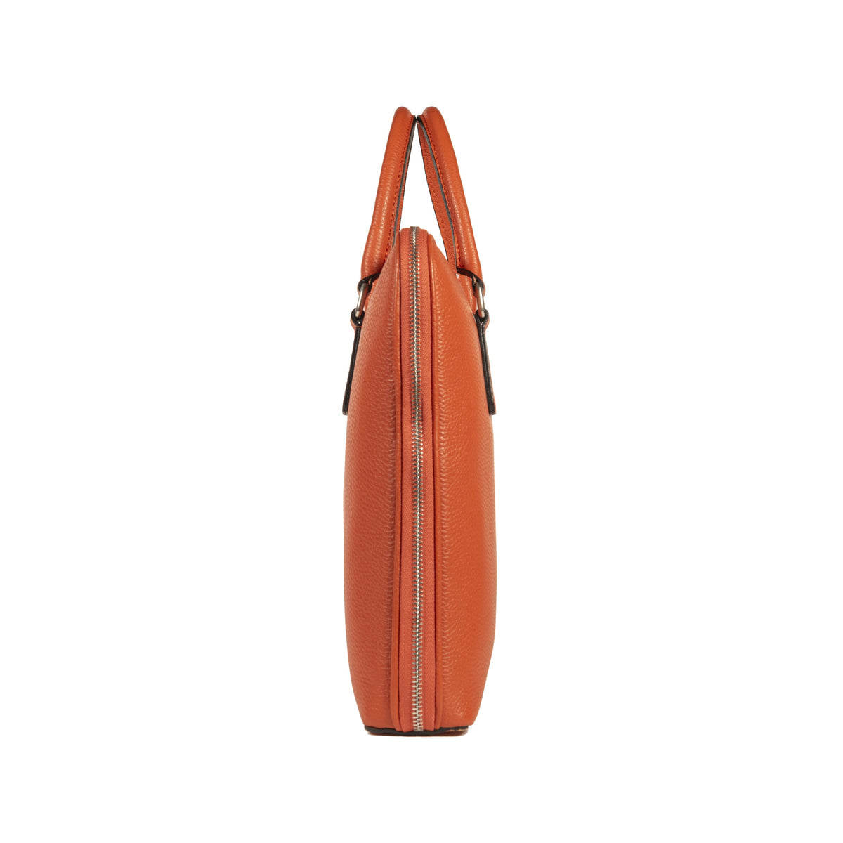 RB1019L | Made in Italy Genuine Leather Unisex Business Briefcase with removable shoulder strap. Polished Nickel metal snap hook attachments - Orange color - Dimensions: 37 x 29 x 6.5 cm.-3