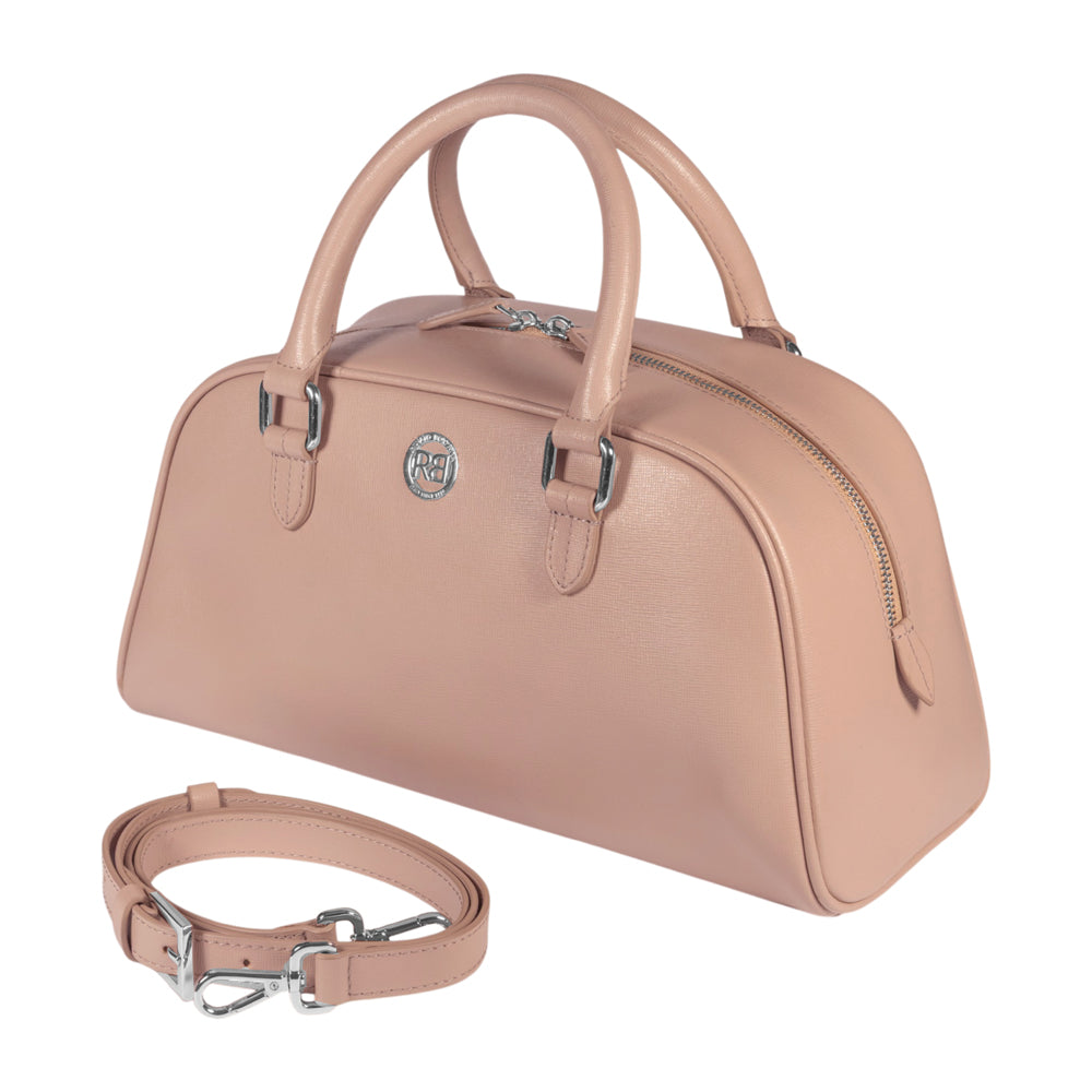 RB1034AU | Borsa Bowling da Donna VIRGINIA in Vera Pelle Saffiano Made in Italy. Colore Cipria-1