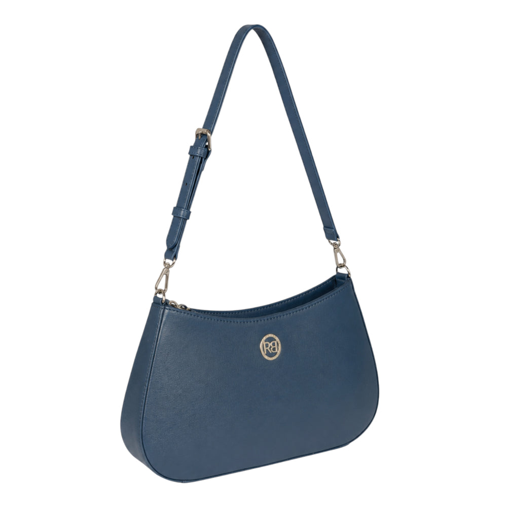 RB1036D | LARA Women's Hobo Bag in Genuine Saffiano Leather Made in Italy. Color: Blue-0