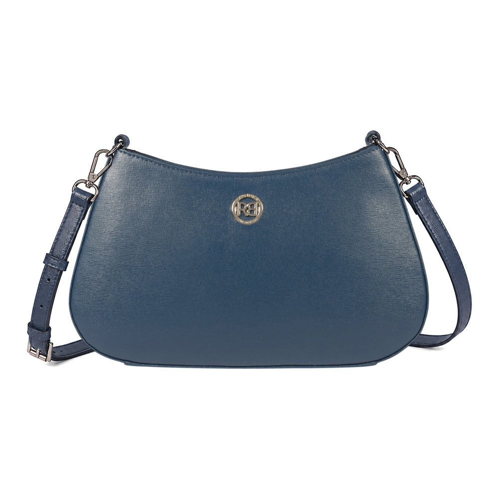 RB1036D | LARA Women's Hobo Bag in Genuine Saffiano Leather Made in Italy. Color: Blue-1