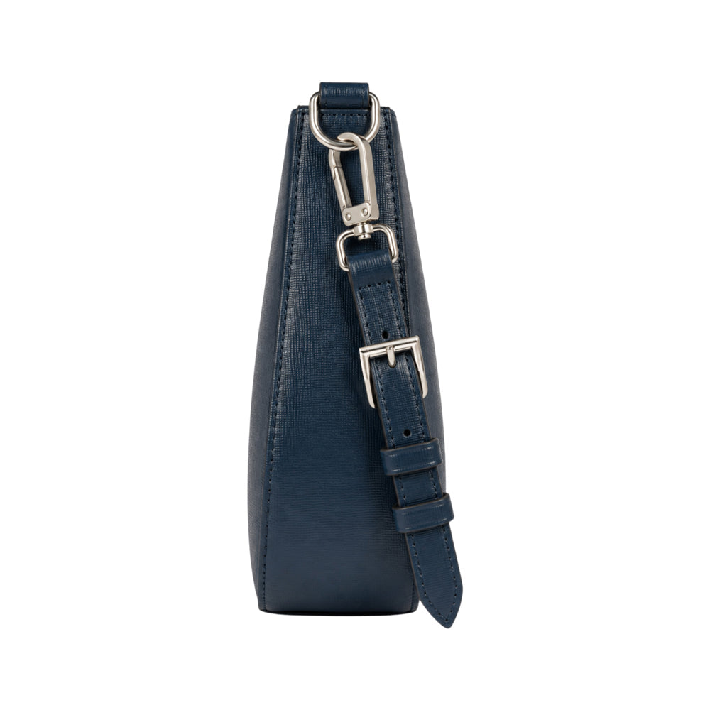 RB1036D | LARA Women's Hobo Bag in Genuine Saffiano Leather Made in Italy. Color: Blue-2