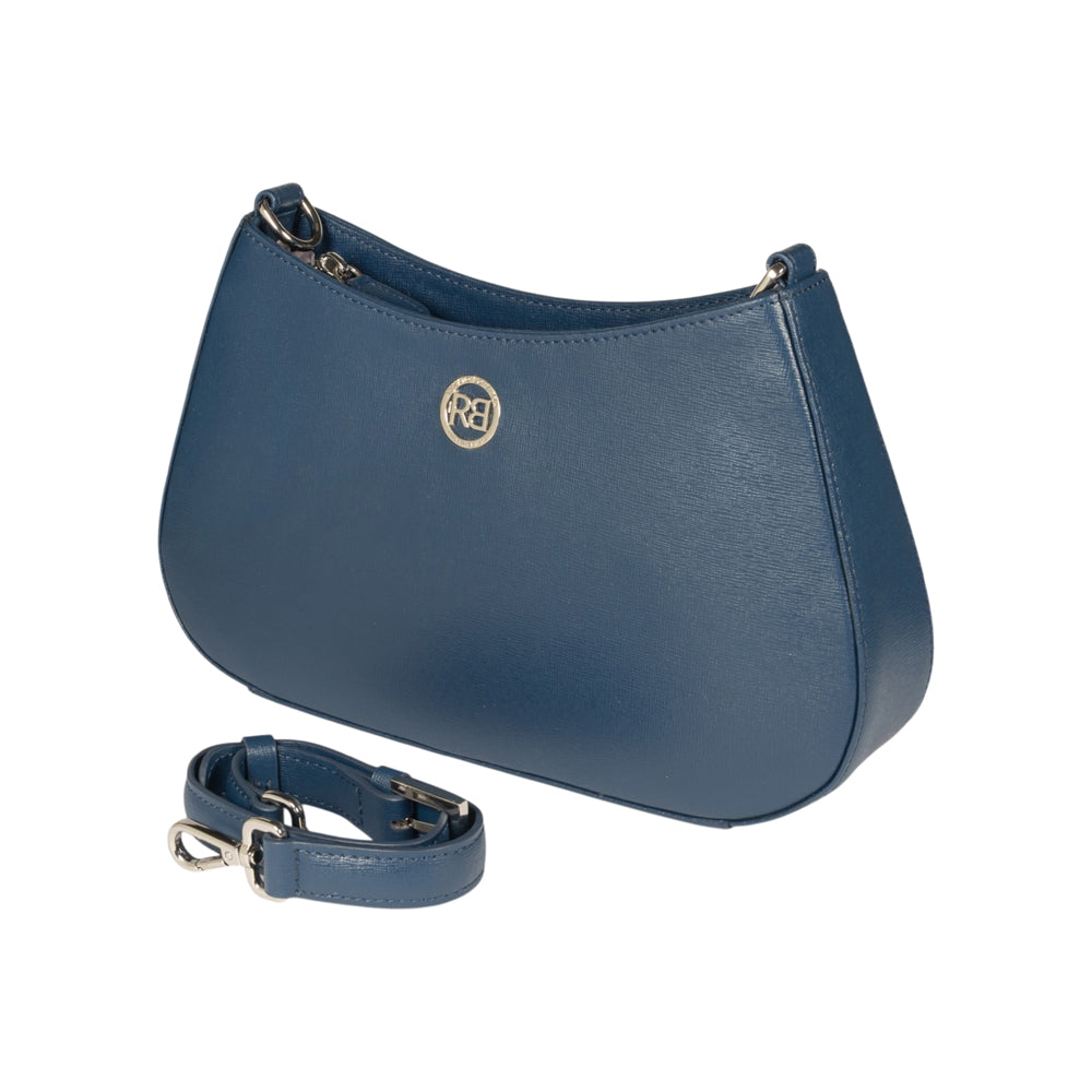 RB1036D | LARA Women's Hobo Bag in Genuine Saffiano Leather Made in Italy. Color: Blue-3