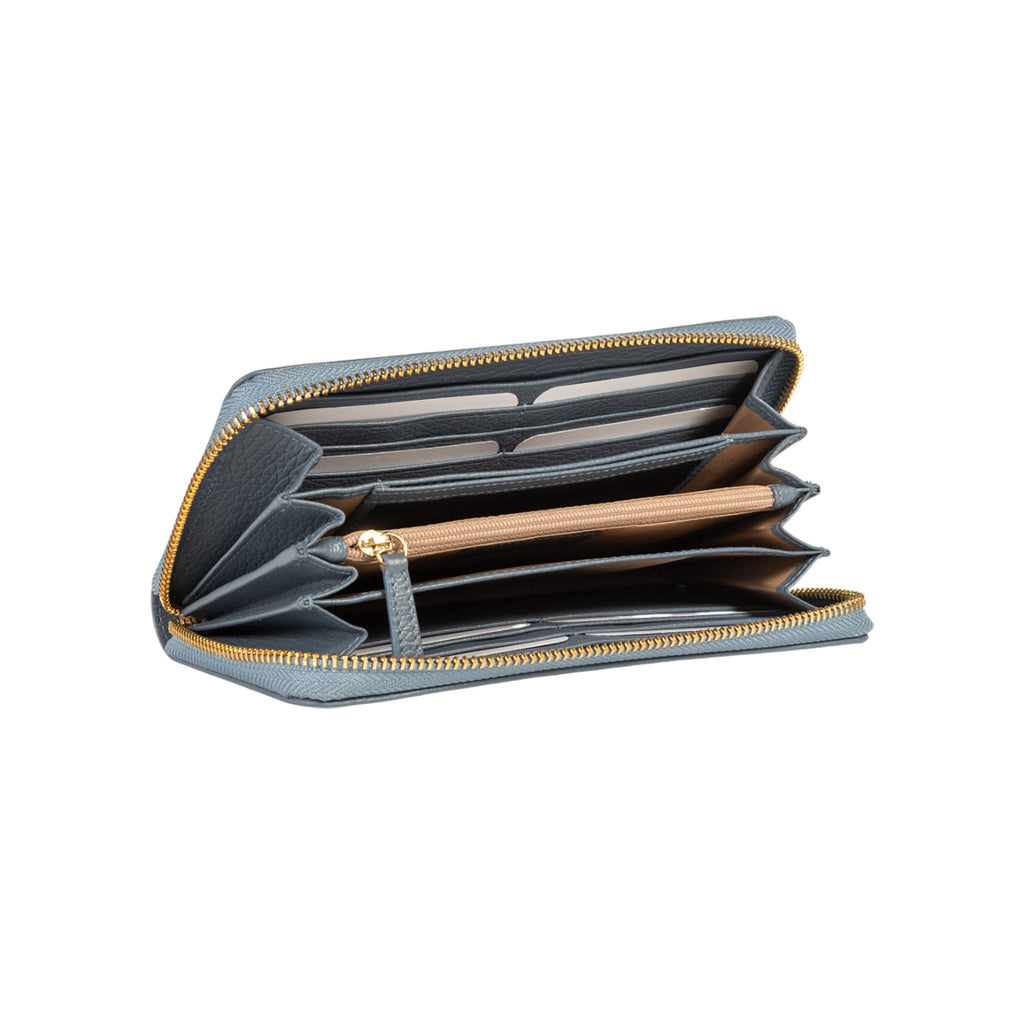 RB1081GP | Portafogli Donna con chiusura lampo Made in Italy in Vera Pelle grana Dollaro. Colore Avio. Dimensioni: cm 20 x 10 x 2,5-2