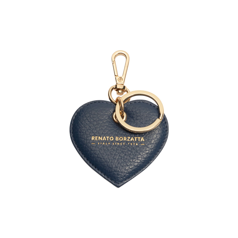 RB1082GD | Heart Charm Keychain Made in Italy in Genuine Dollar Grain Leather. Color: Blue-0