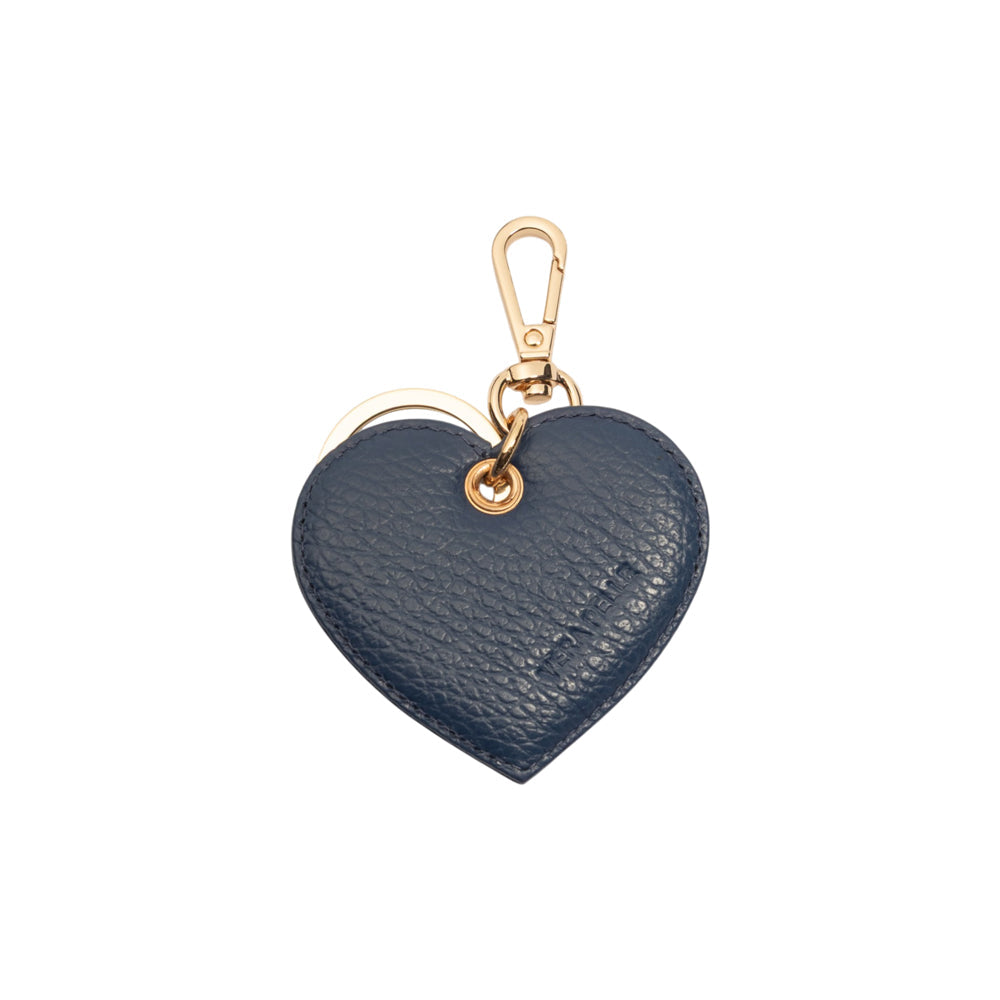 RB1082GD | Heart Charm Keychain Made in Italy in Genuine Dollar Grain Leather. Color: Blue-1