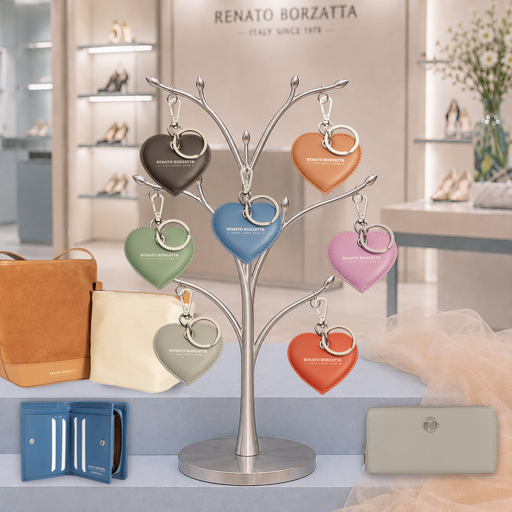 RB1082SCP | Heart Charm Keychain Made in Italy in Smooth Matte Genuine Leather. Color: Wisteria-2