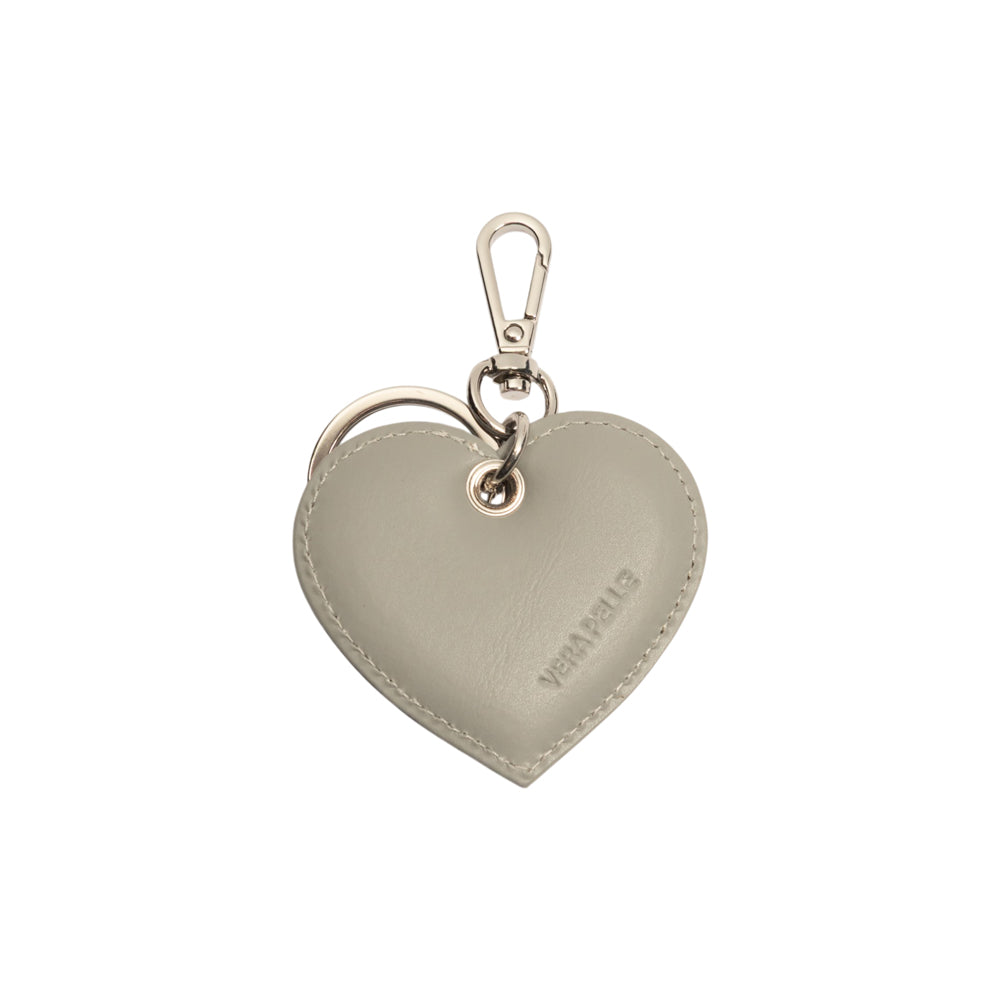 RB1082SF | Heart Charm Keychain Made in Italy in Smooth Matte Genuine Leather. Color: Gray-1