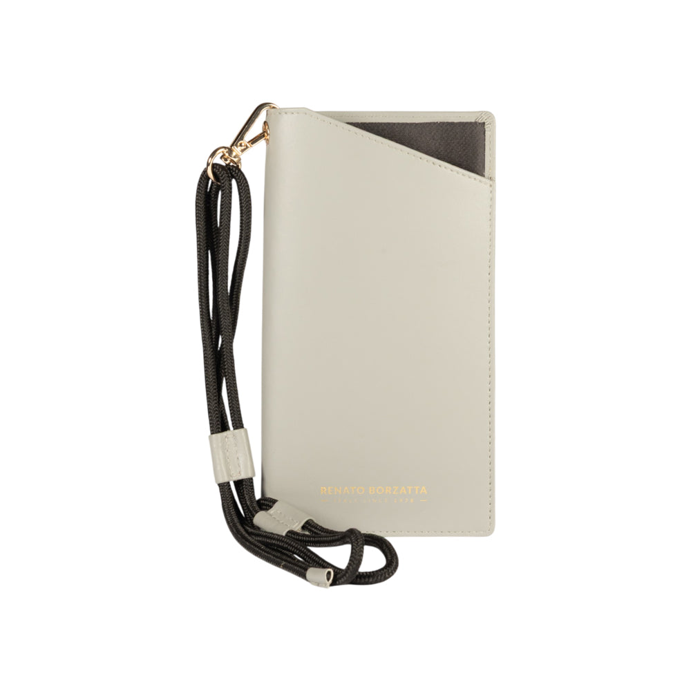 RB1087F | Glasses/Smartphone Case with Shoulder Strap Made in Italy in Genuine Smooth Matte Leather. Color: Gray-0