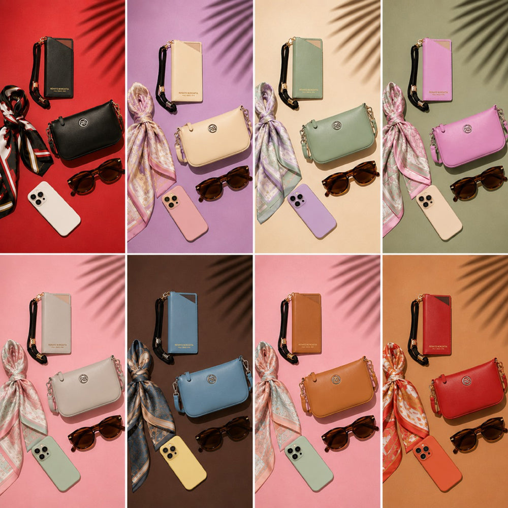 RB1087F | Glasses/Smartphone Case with Shoulder Strap Made in Italy in Genuine Smooth Matte Leather. Color: Gray-3