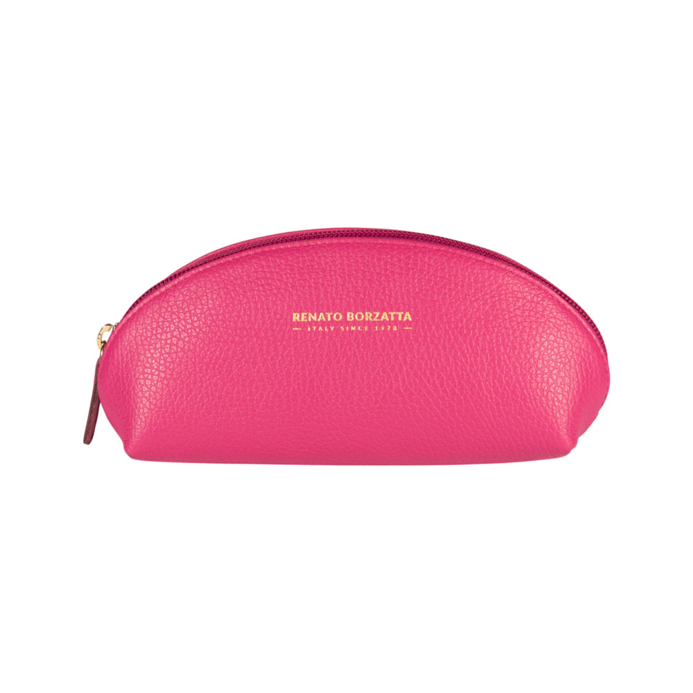 RB1088BE | Half-Moon Pencil Case/Clutch Bag Made in Italy in Genuine Dollar Grain Leather. Color: Fuchsia-0