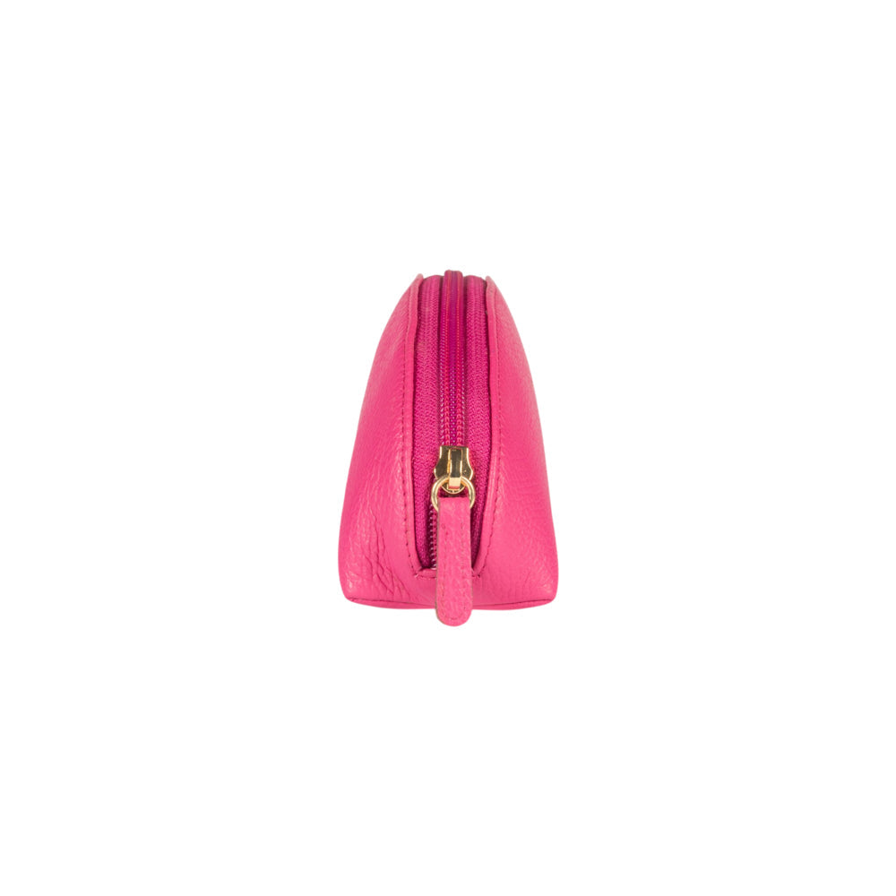RB1088BE | Half-Moon Pencil Case/Clutch Bag Made in Italy in Genuine Dollar Grain Leather. Color: Fuchsia-1