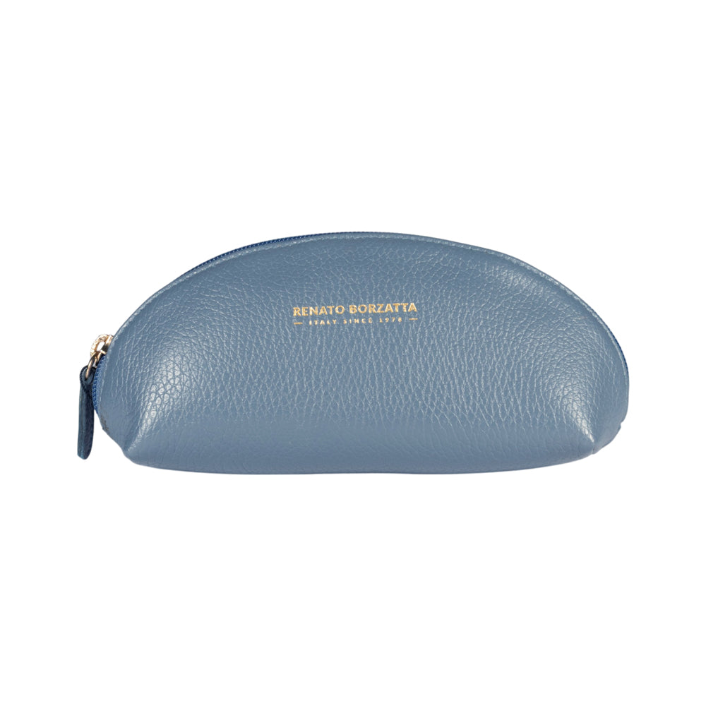 RB1088P | Half-Moon Pencil Case/Clutch Bag Made in Italy in Genuine Dollar Grain Leather. Color: Air Force Blue-0