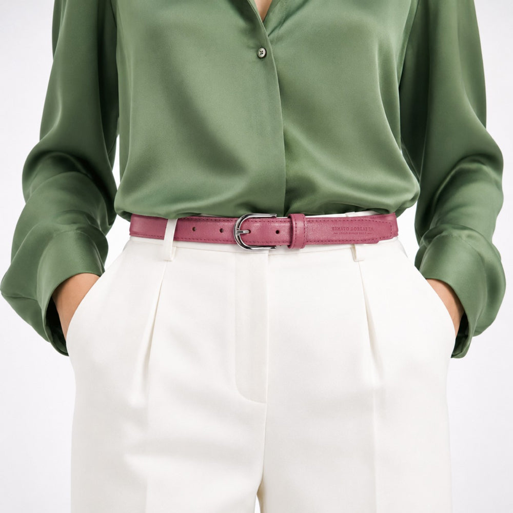 RB4016BS | Cintura Donna Made in Italy in Vera Pelle Saffiano. Colore Peonia-3