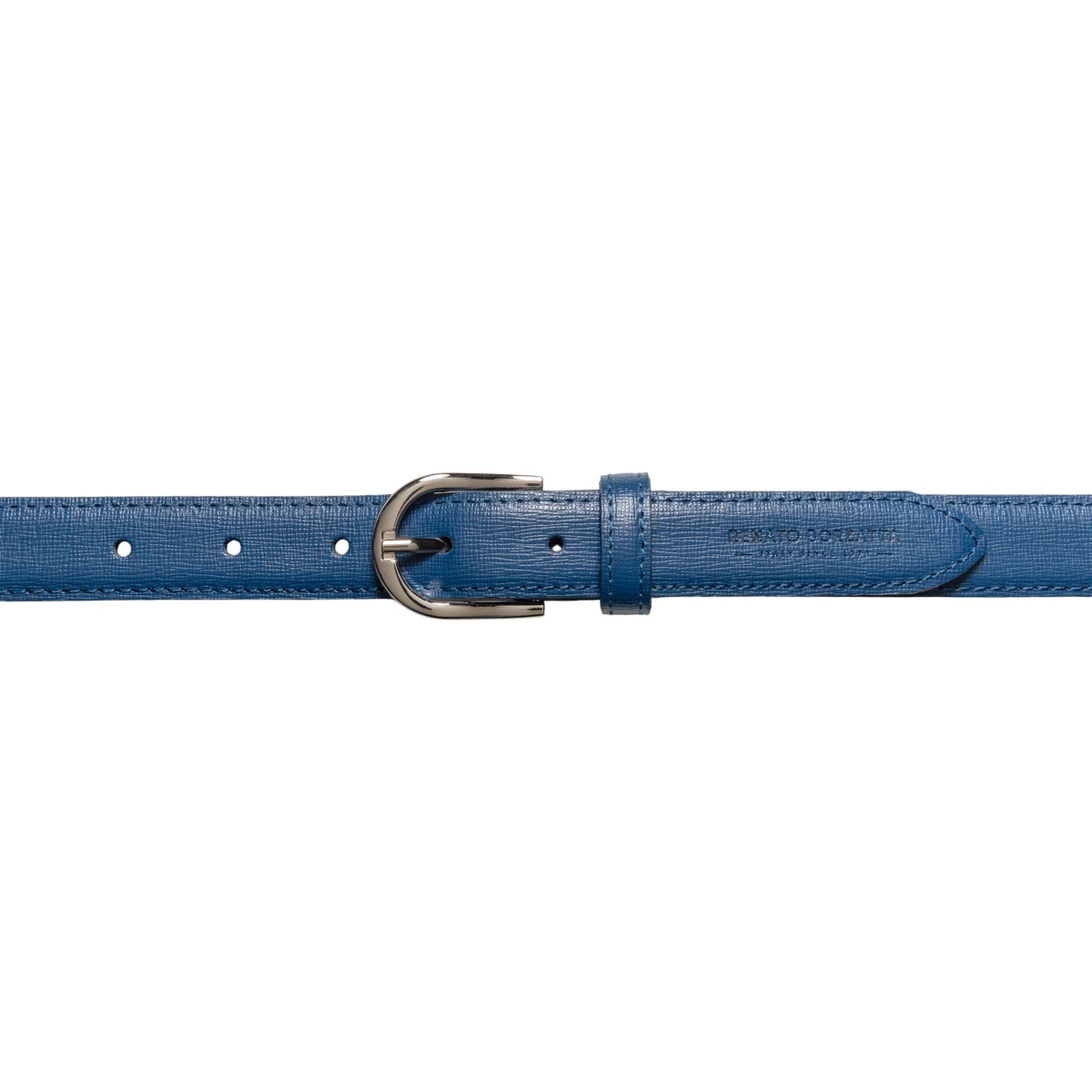 RB4016D | Women's Belt Made in Italy in Genuine Saffiano Leather. Polished Silver Buckle. Color: Blue. Dimensions: 115 x 2.5 x 0.5 cm (waistline 100 cm)-1