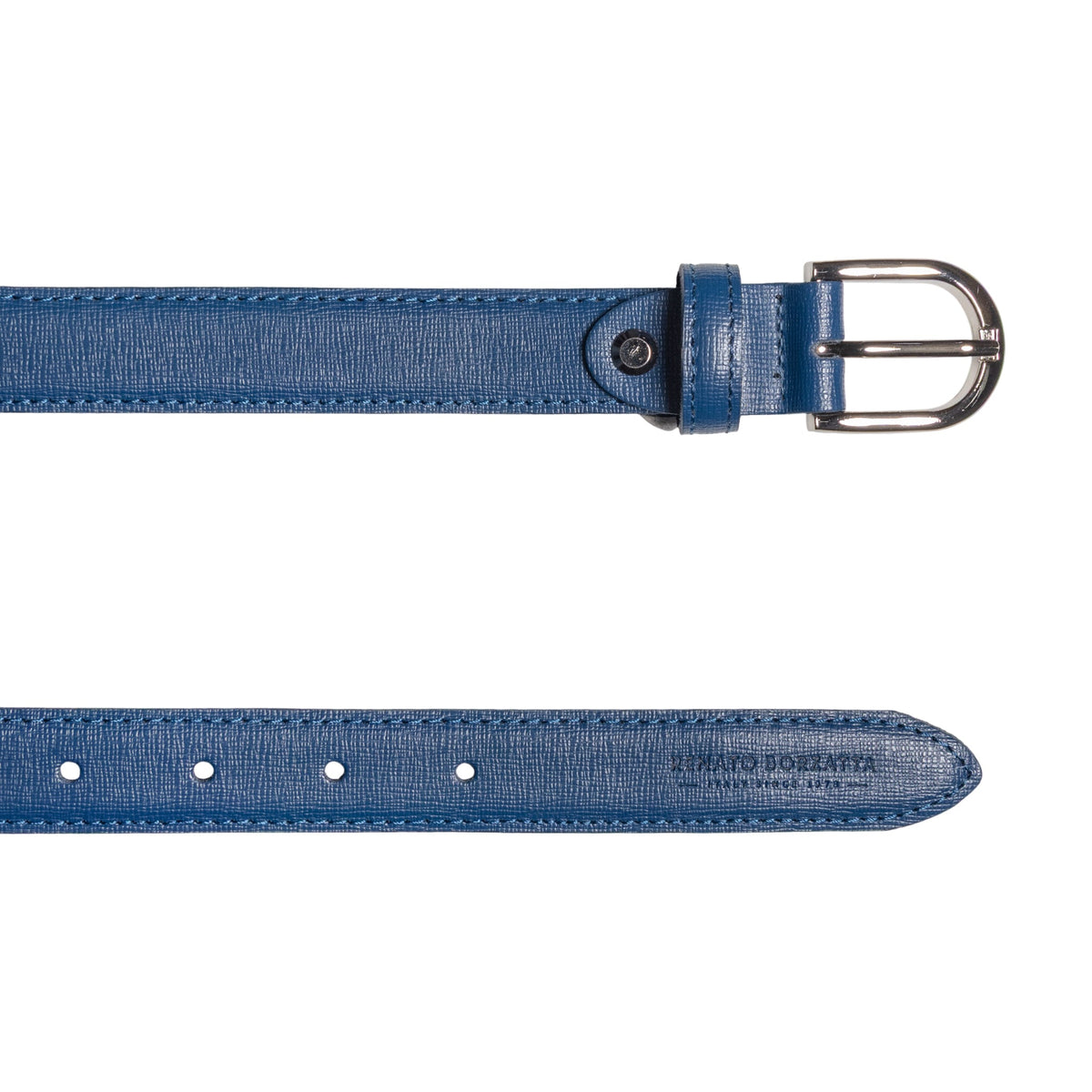 RB4016D | Women's Belt Made in Italy in Genuine Saffiano Leather. Polished Silver Buckle. Color: Blue. Dimensions: 115 x 2.5 x 0.5 cm (waistline 100 cm)-2