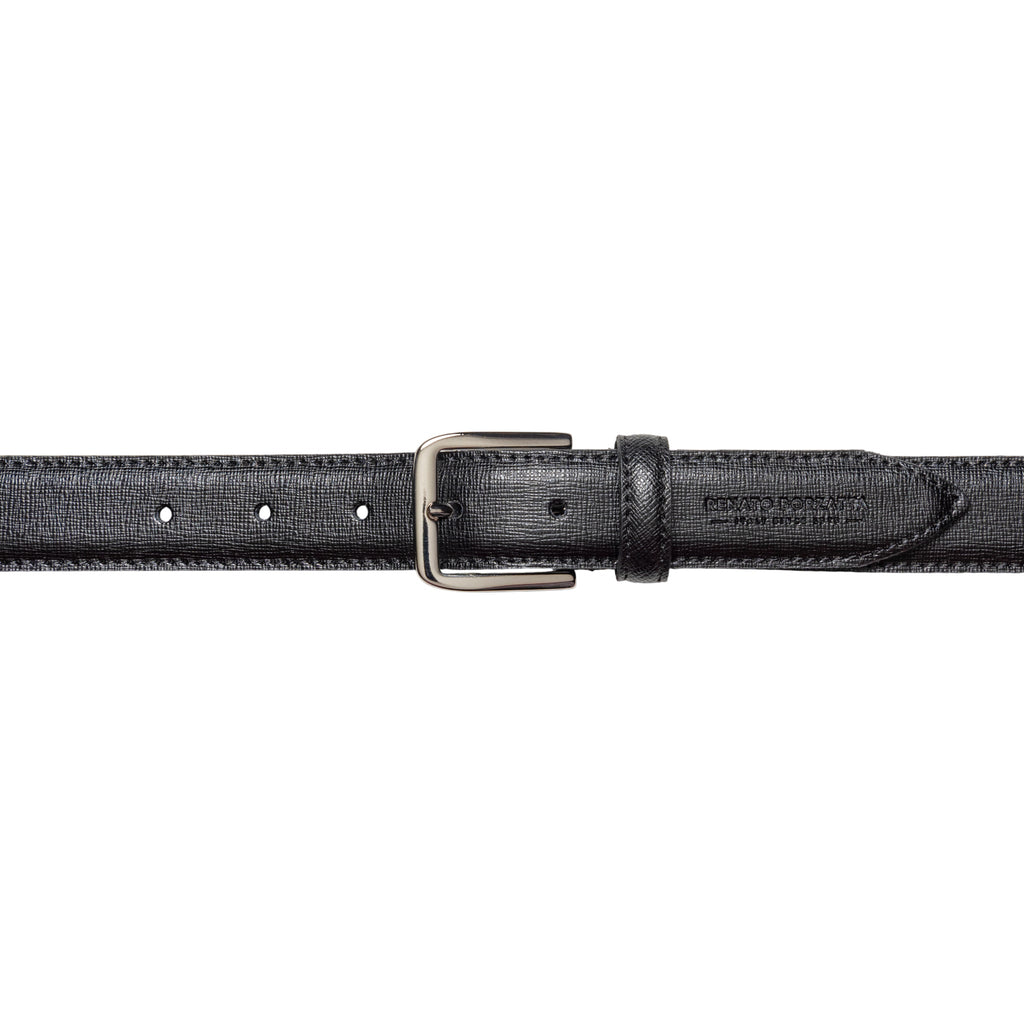 RB4017A | Cintura Donna Made in Italy in Vera Pelle Saffiano. Fibbia in finitura Argento Lucido. Colore Nero. Dimensioni: cm 115 x 3,0 x 0,5 (giro vita cm 100)-1