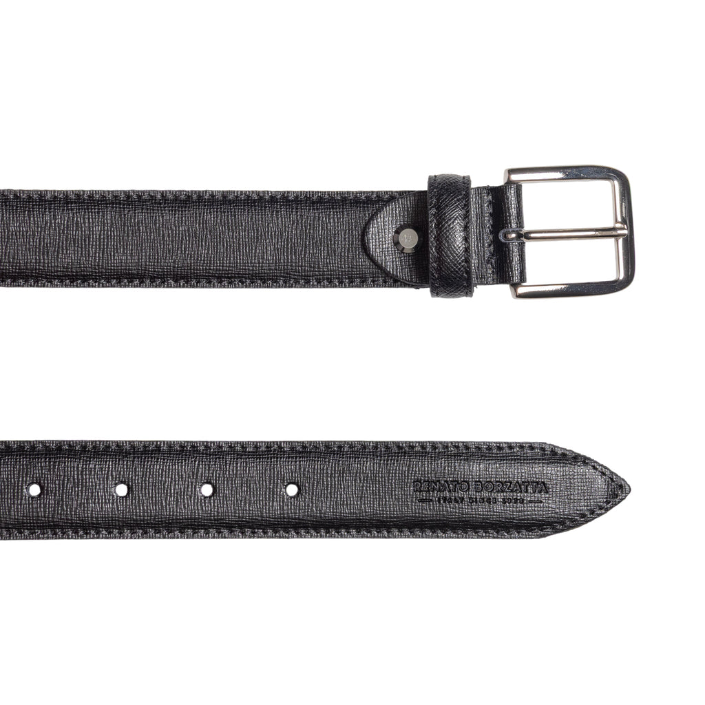 RB4017A | Cintura Donna Made in Italy in Vera Pelle Saffiano. Fibbia in finitura Argento Lucido. Colore Nero. Dimensioni: cm 115 x 3,0 x 0,5 (giro vita cm 100)-2