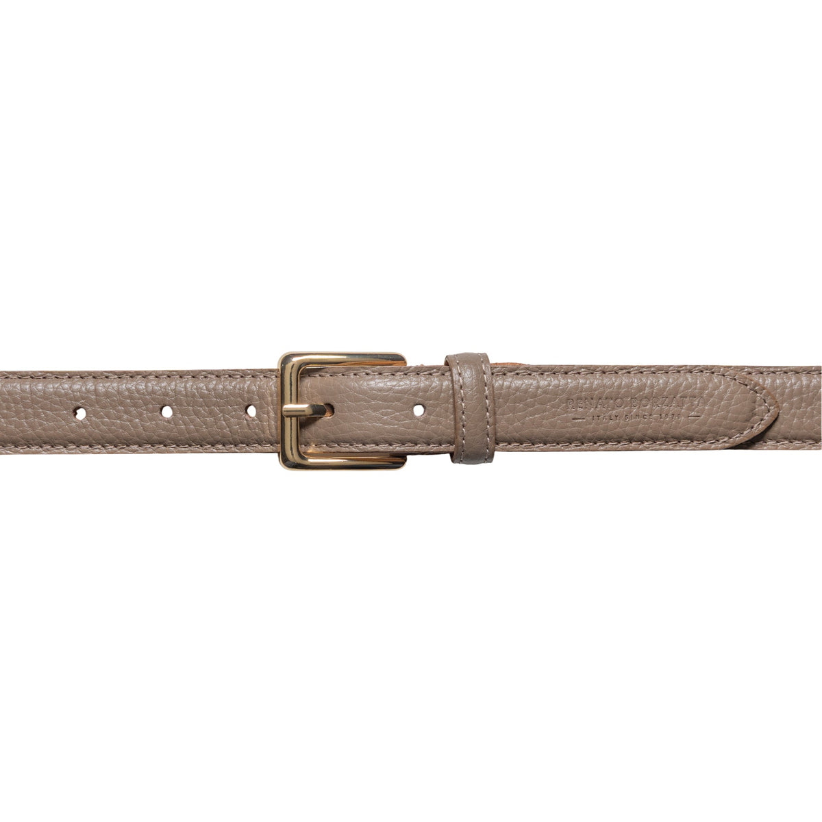 RB4022AQ | Women's Belt Made in Italy in Genuine Dollar Grain Leather. Polished Gold-Finish Buckle. Taupe Color. Dimensions: 115 x 2.5 x 0.5 cm (waistline 100 cm)-1