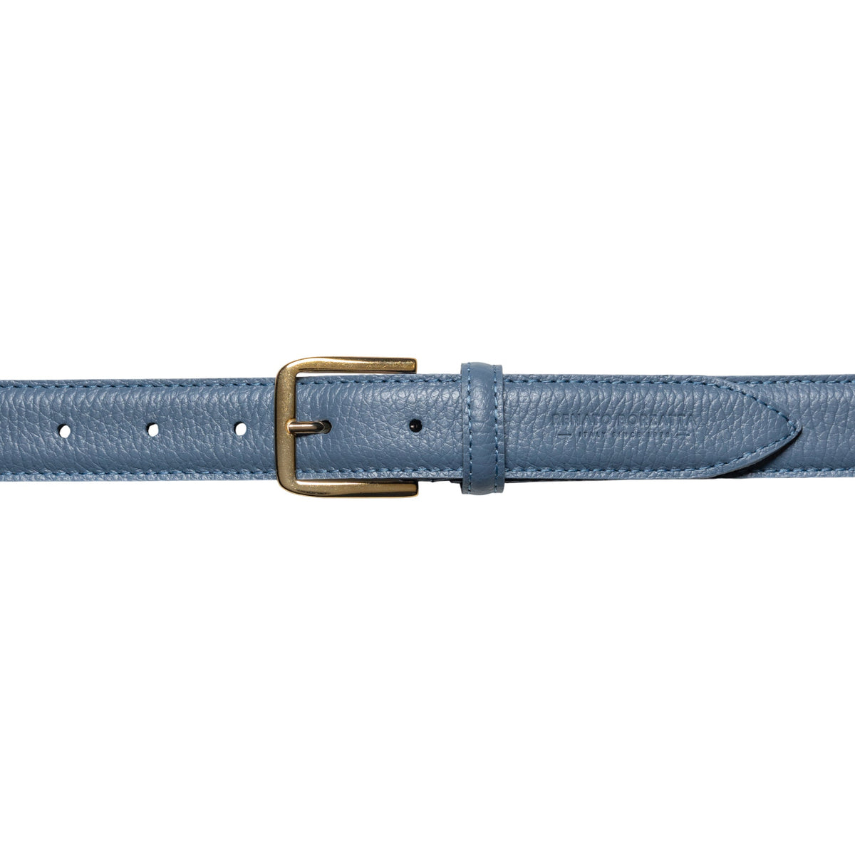 RB4023P | Women's Belt Made in Italy in Genuine Dollar Grain Leather. Polished Gold Buckle. Color: Air Force Blue. Dimensions: 115 x 3.0 x 0.5 cm (waistline 100 cm)-1