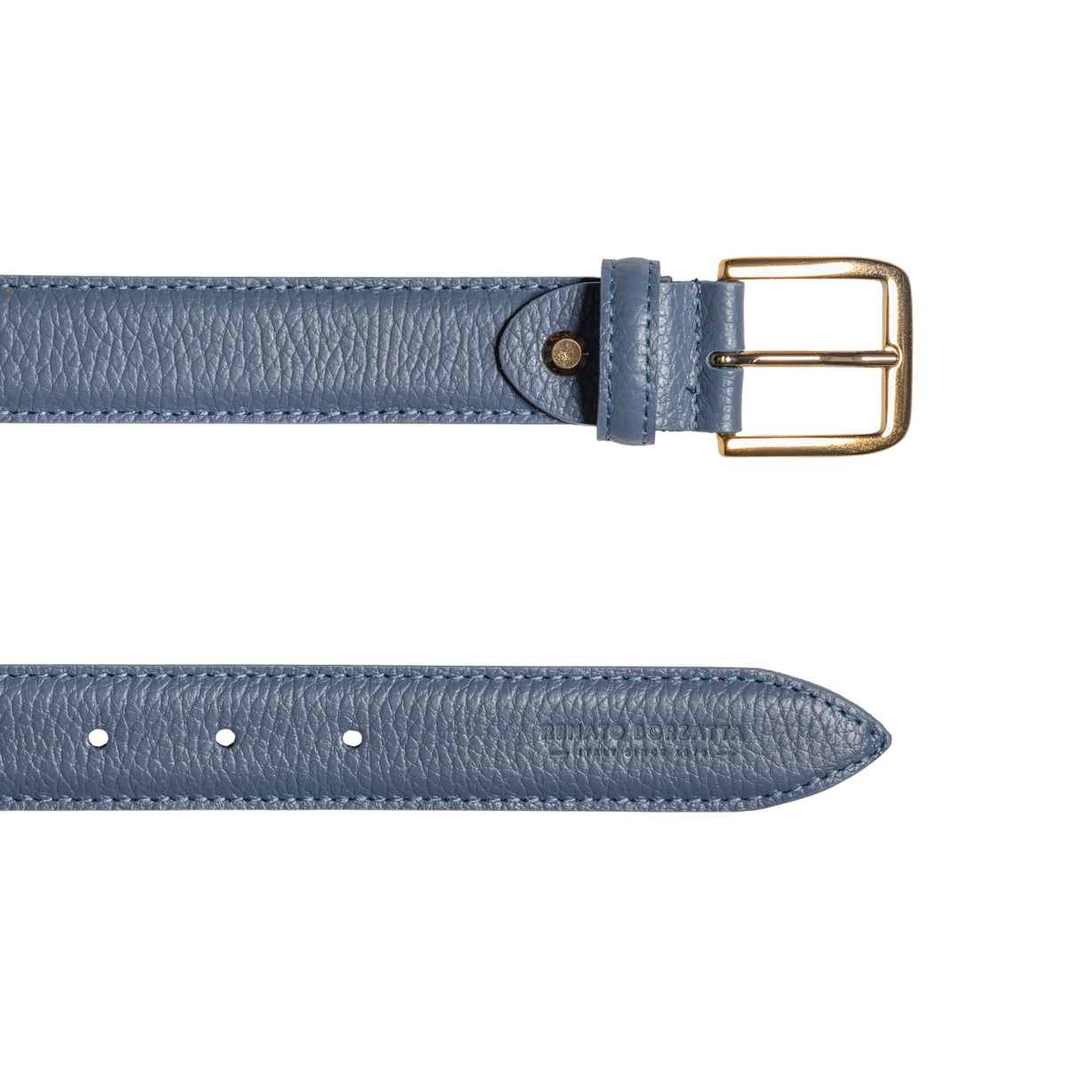 RB4023P | Women's Belt Made in Italy in Genuine Dollar Grain Leather. Polished Gold Buckle. Color: Air Force Blue. Dimensions: 115 x 3.0 x 0.5 cm (waistline 100 cm)-2