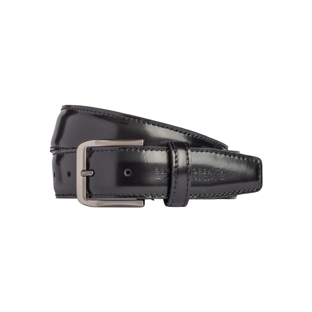 RB4026A | Men's Belt Made in Italy in Genuine Brushed Leather. Satin Gunmetal finish buckle. Color: Black. Dimensions: 125 x 3.5 x 0.5 cm (waistline 110 cm)