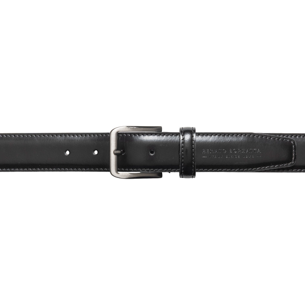 RB4026A | Men's Belt Made in Italy in Genuine Brushed Leather. Satin Gunmetal finish buckle. Color: Black. Dimensions: 125 x 3.5 x 0.5 cm (waistline 110 cm)
