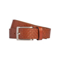 RB4028S | Men's Belt with Allover Print, Made in Italy in Genuine Vegetable-Tanned Leather. Satin Silver Buckle. Cognac Color. Dimensions: 125 x 3.5 x 0.5 cm (waistline 110 cm)-0
