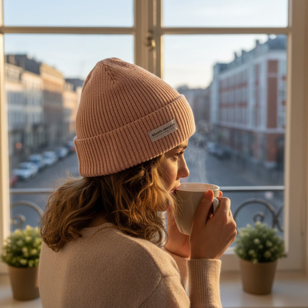 RB5003BJ | CERVINO Wool Blend Knit Hat Made in Italy, Pink-1