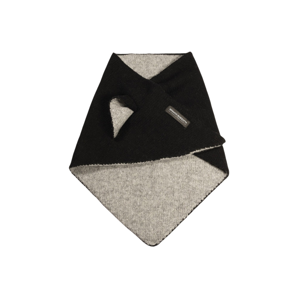 RB5009GW | COURMAYEUR - Women's Double-Sided Triangular Scarf with Buttonhole in Plain Knit, Made in Italy. Color: Black/Grey-0