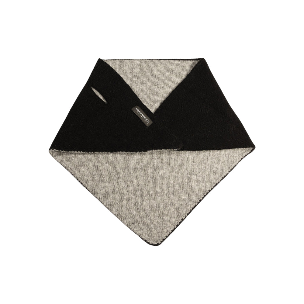 RB5009GW | COURMAYEUR - Women's Double-Sided Triangular Scarf with Buttonhole in Plain Knit, Made in Italy. Color: Black/Grey-1