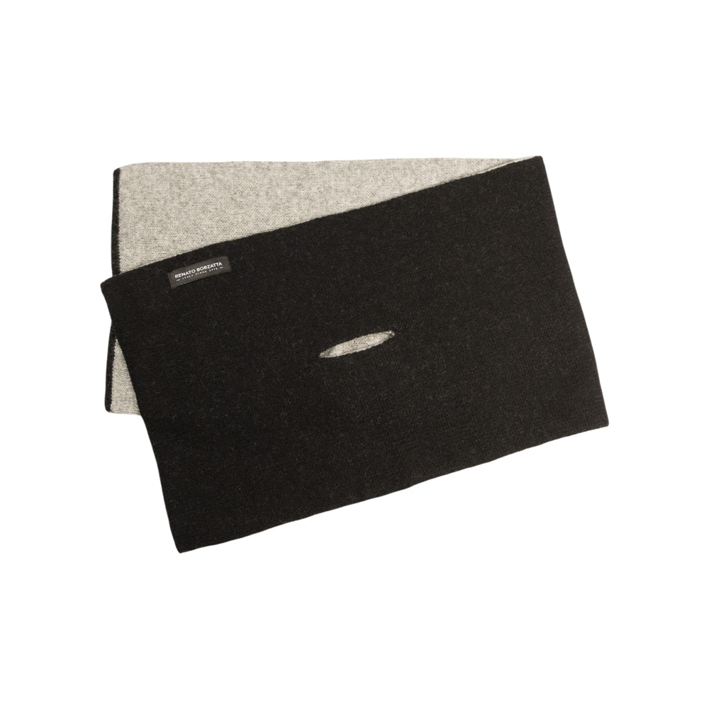 RB5010GW | COURMAYEUR - Sciarpa Scaldacollo Short Unisex Double-Face con asola in Maglia Rasata Made in Italy. Colore Nero/Grigio-1
