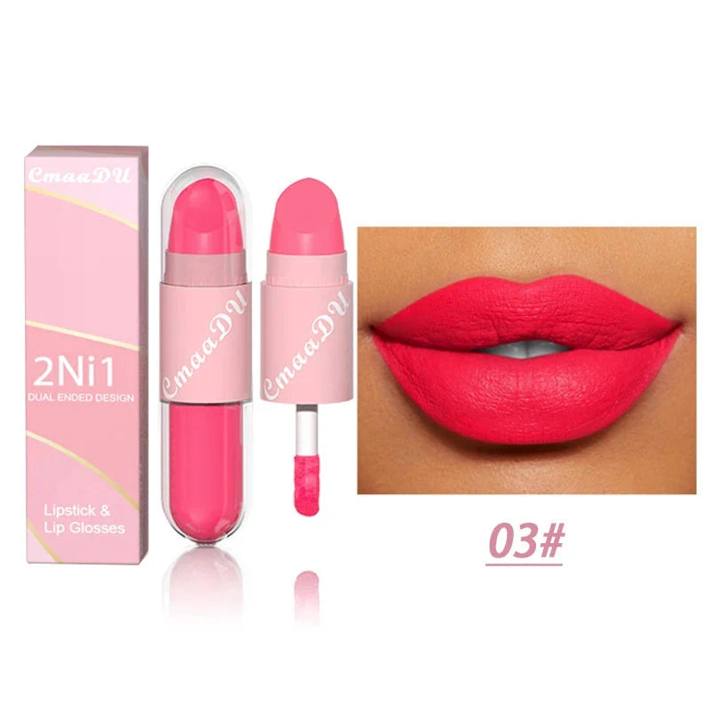 18 Colors 2 in 1 Matte Lipstick Liquid Purple Lip Glaze Double Head Lip Makeup Lasting Waterproof Velvet Sexy Dark Red Lipsticks-20