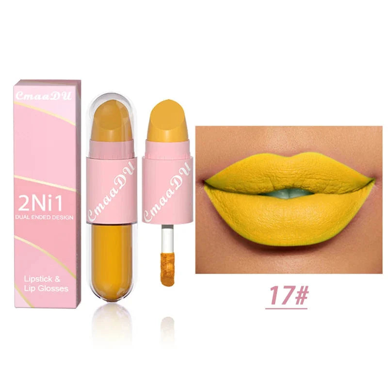 18 Colors 2 in 1 Matte Lipstick Liquid Purple Lip Glaze Double Head Lip Makeup Lasting Waterproof Velvet Sexy Dark Red Lipsticks-6
